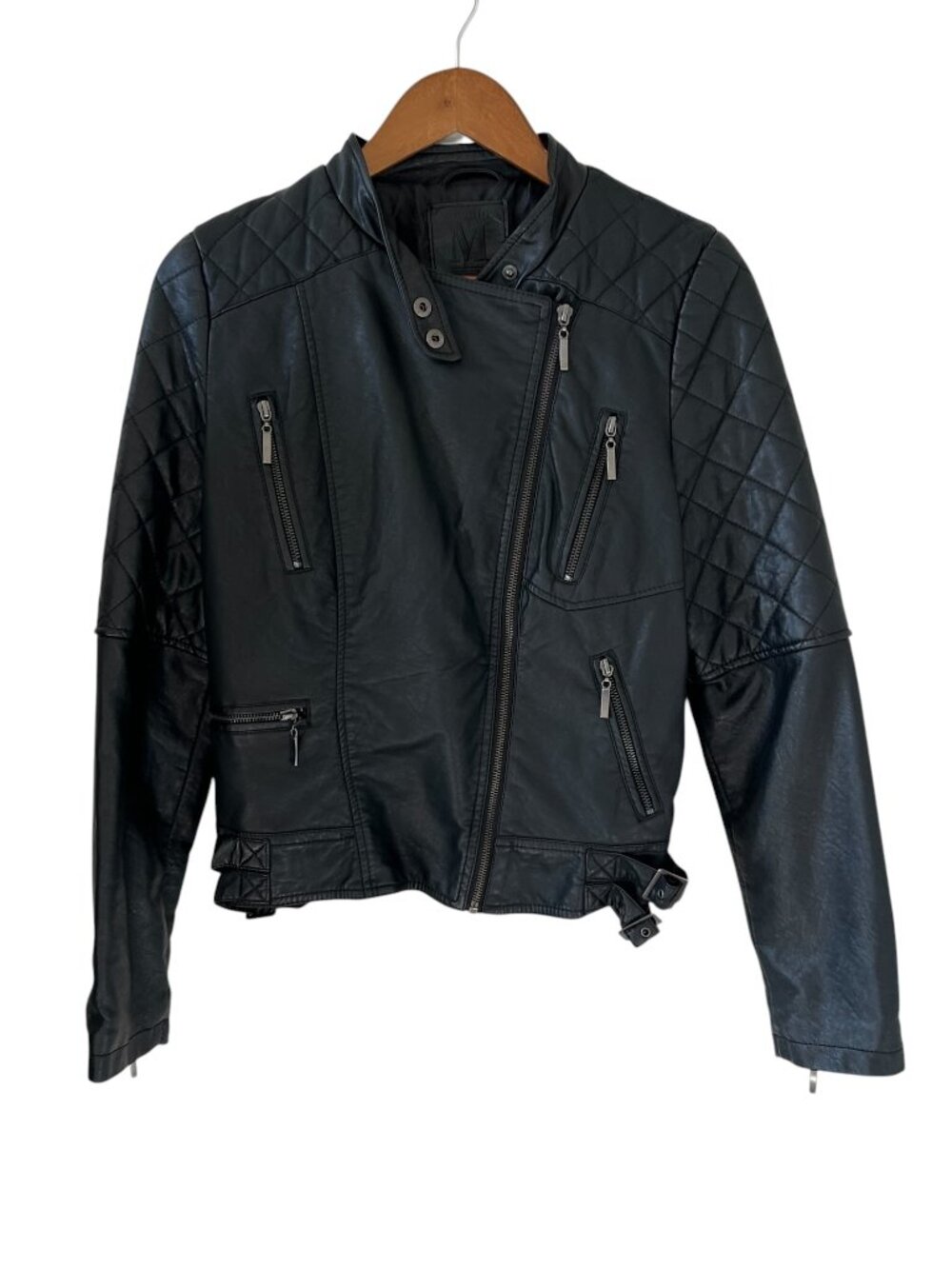 Studio M Quilted Moto Jacket In Black Size M